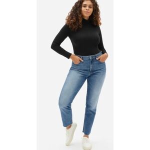Everlane Curvy Cheeky High Waisted Jean Raw Hem Classic Blue 28 Ankle